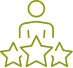 Expertise 3 étoiles : Symbole de performance et de qualité. Icône verte stylisée d'un profil humain avec trois étoiles en dessous, indiquant l'expertise, le leadership ou une évaluation de haute qualité.
